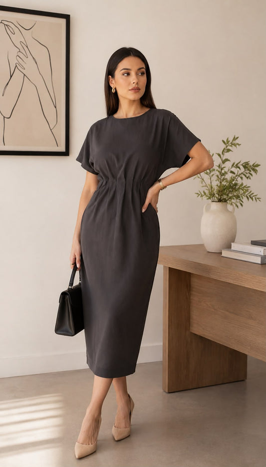 Charcoal Kimono Sleeve Midi Dress