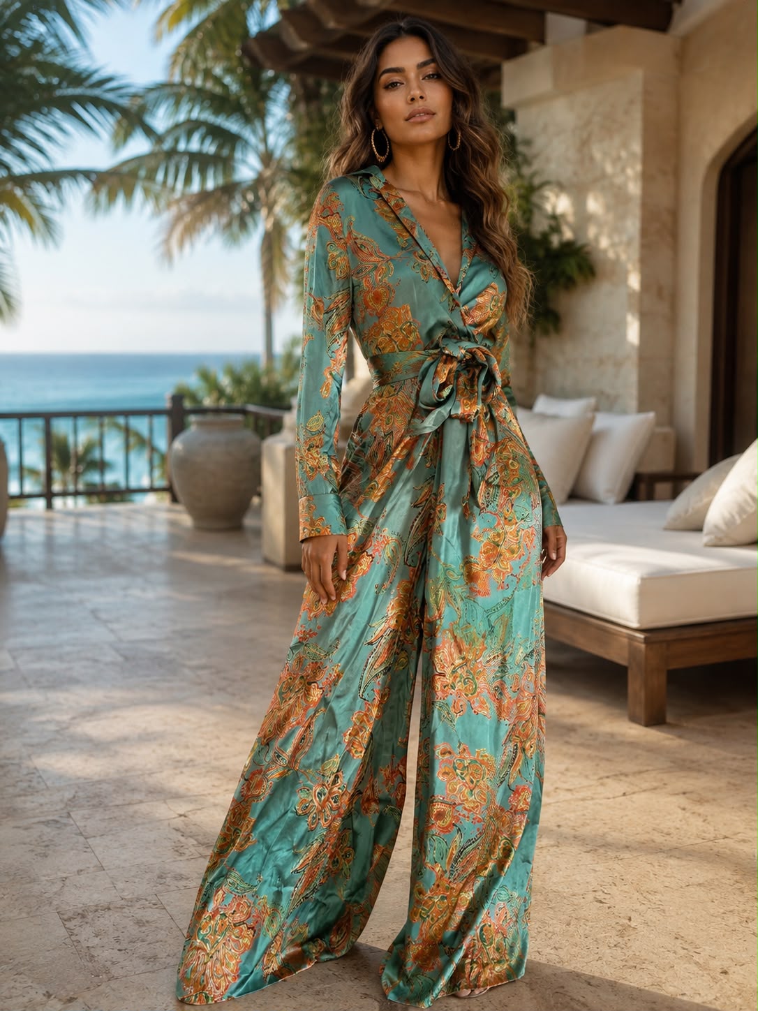 Emerald Baroque Print Jumpsuit