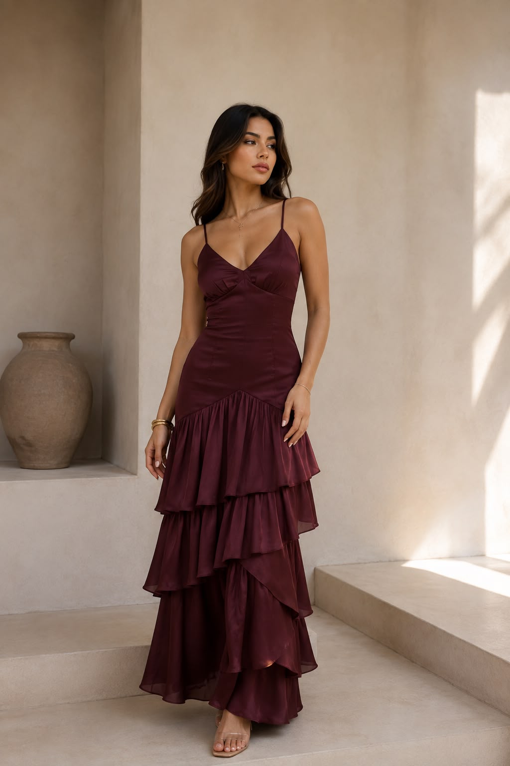 Wine Cascade Gown