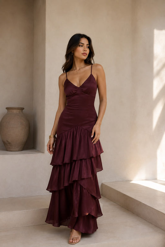 Wine Cascade Gown