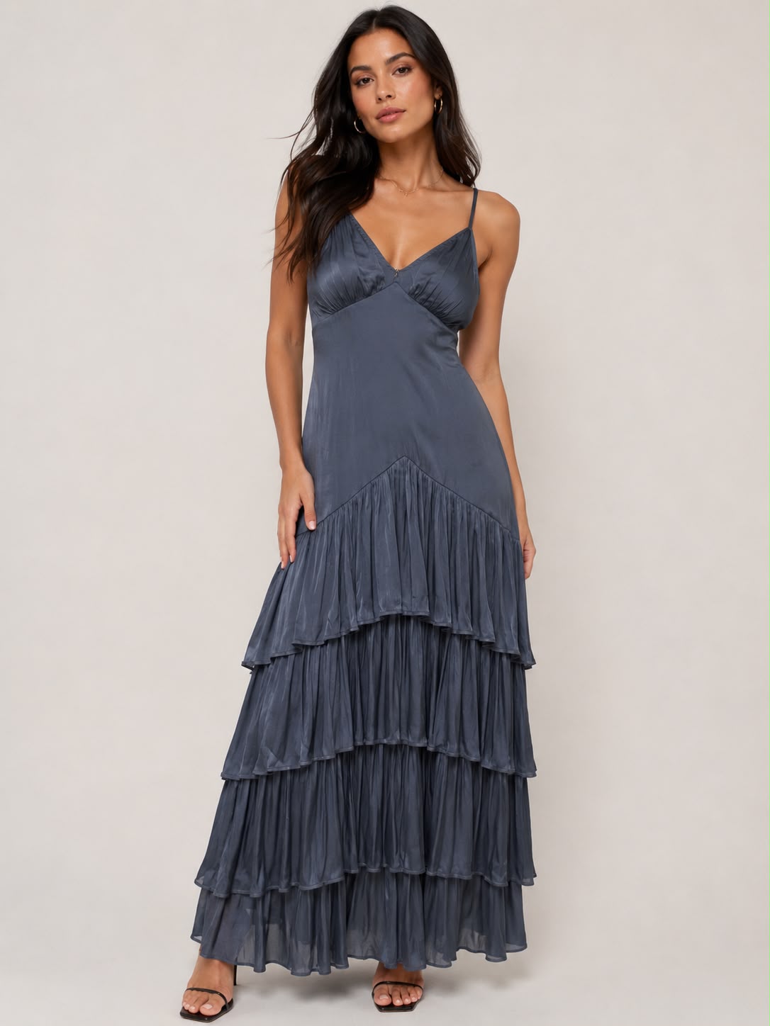 Satin Ruffle Cascade Dress