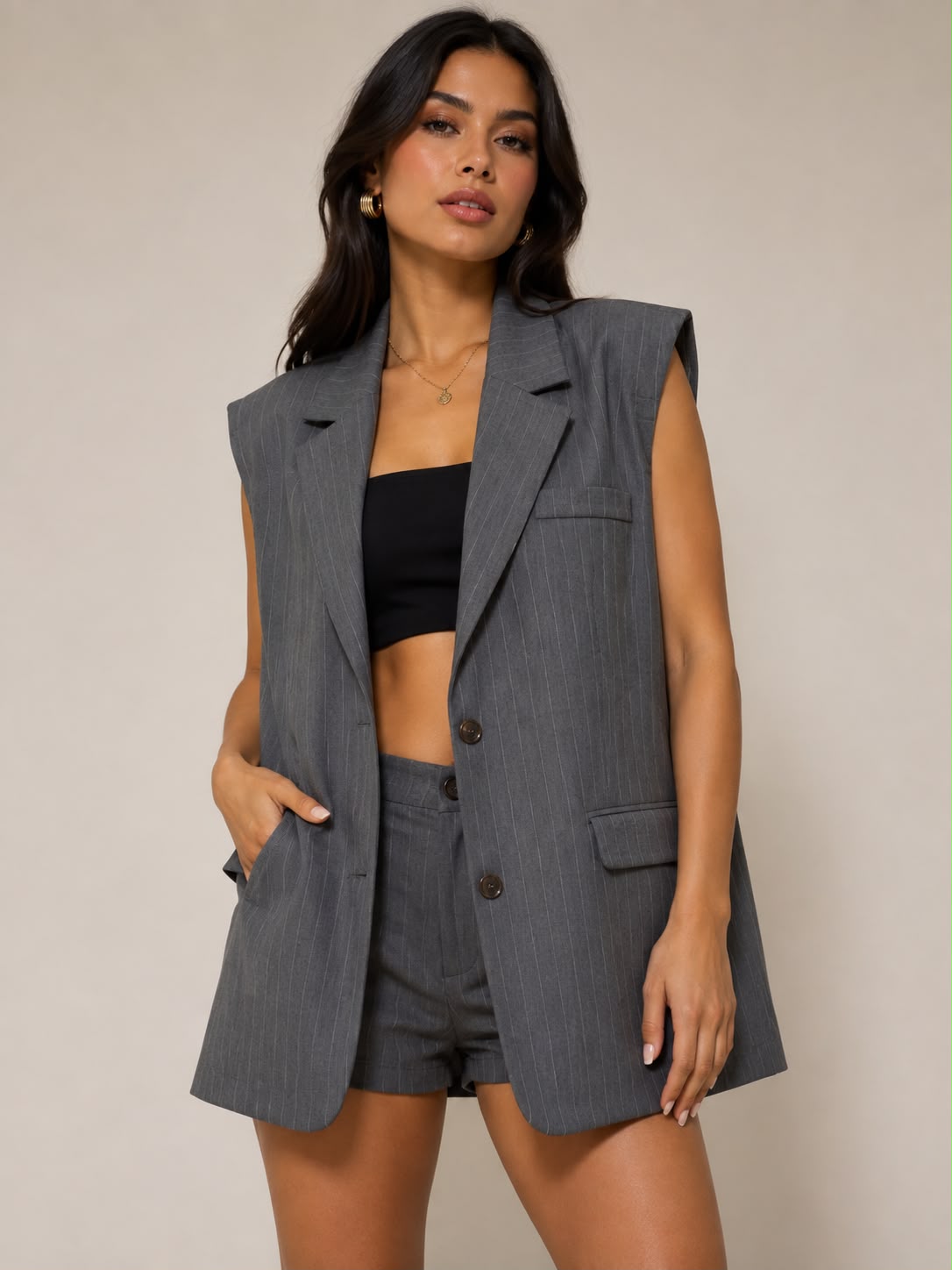 Pinstripe Vest & Short Set