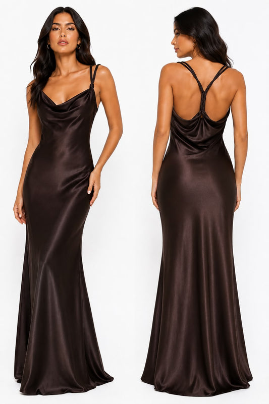 Espresso Cowl Neck Gown