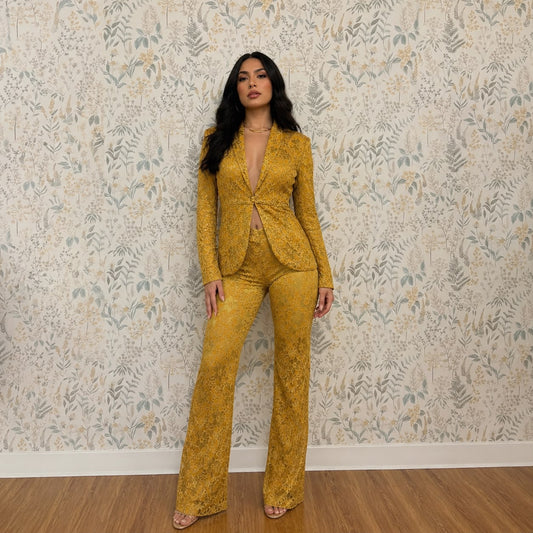 Mustard Lace Blazer Set