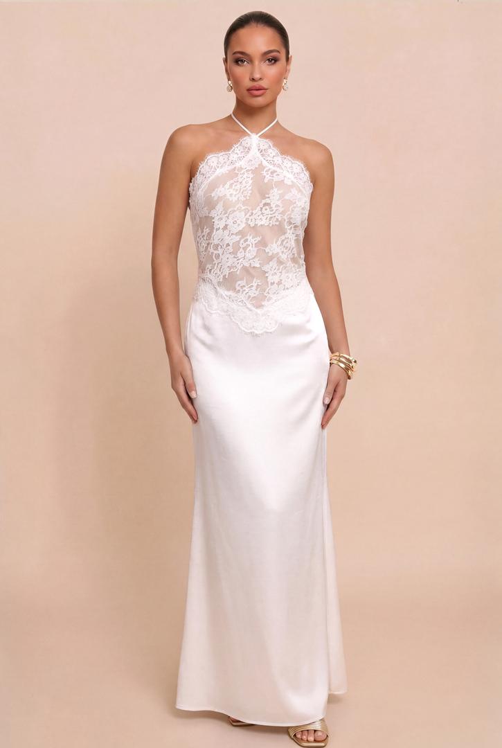 White Scalloped Lace Maxi Dress