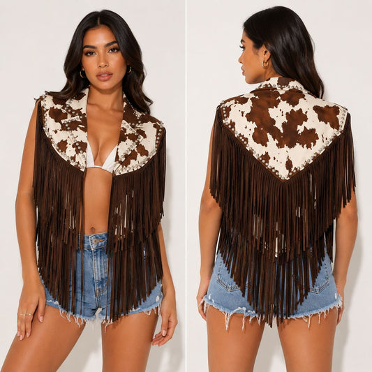 Ranch Print Fringe Vest
