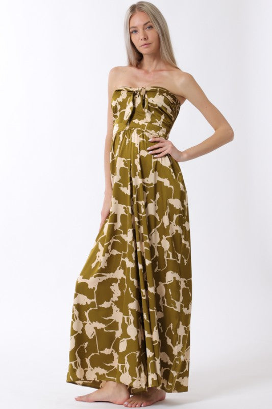 Olive Abstract Bandeau Dress