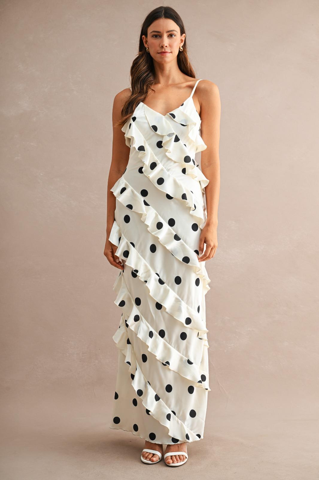 Polka Dot Ruffle Cascade Dress