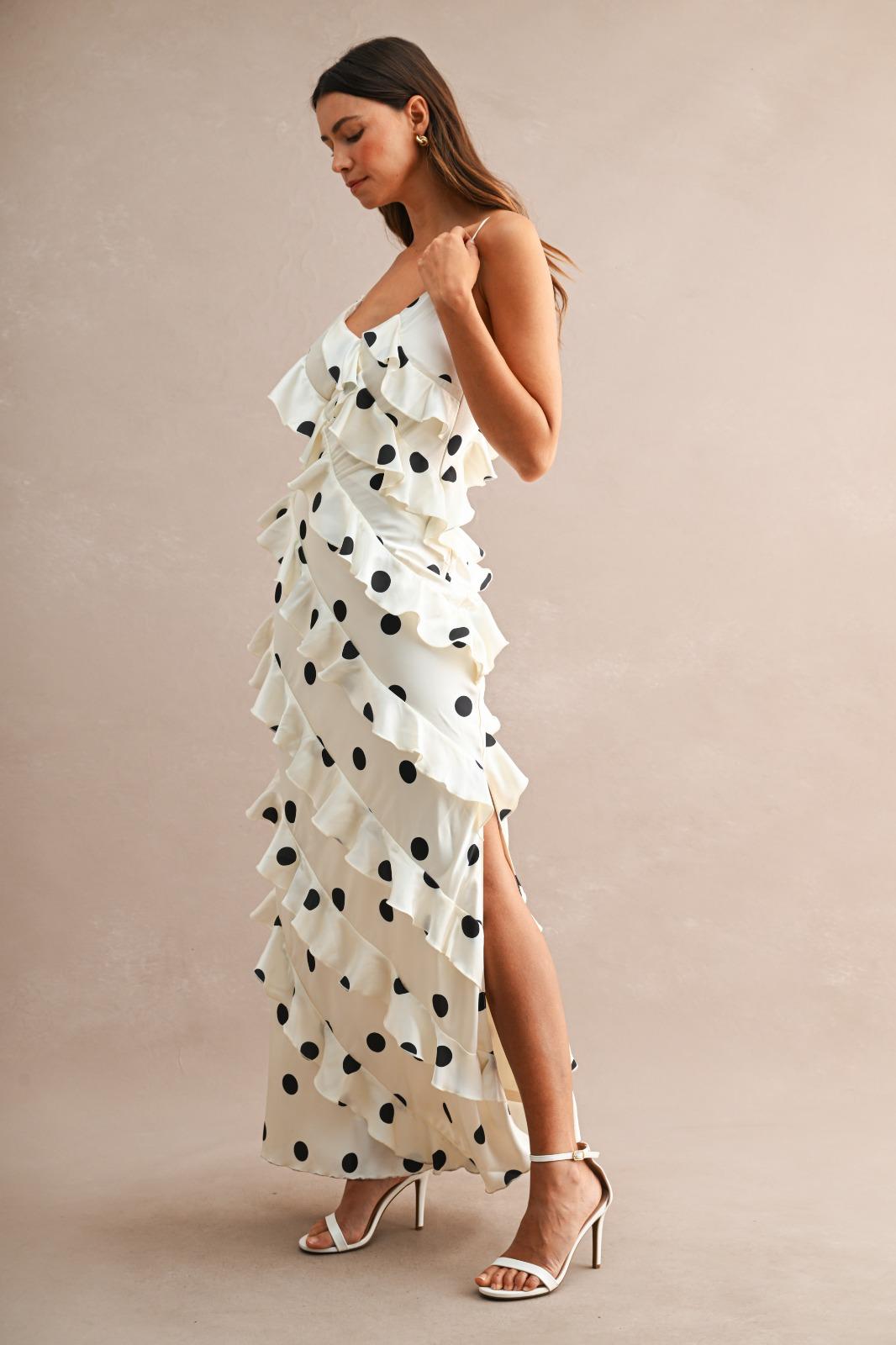 Polka Dot Ruffle Cascade Dress