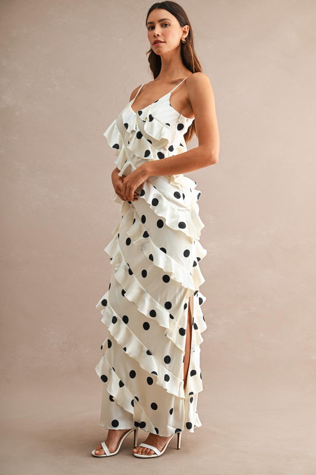 Polka Dot Ruffle Cascade Dress