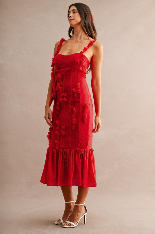 Floral Appliqué Mermaid Midi