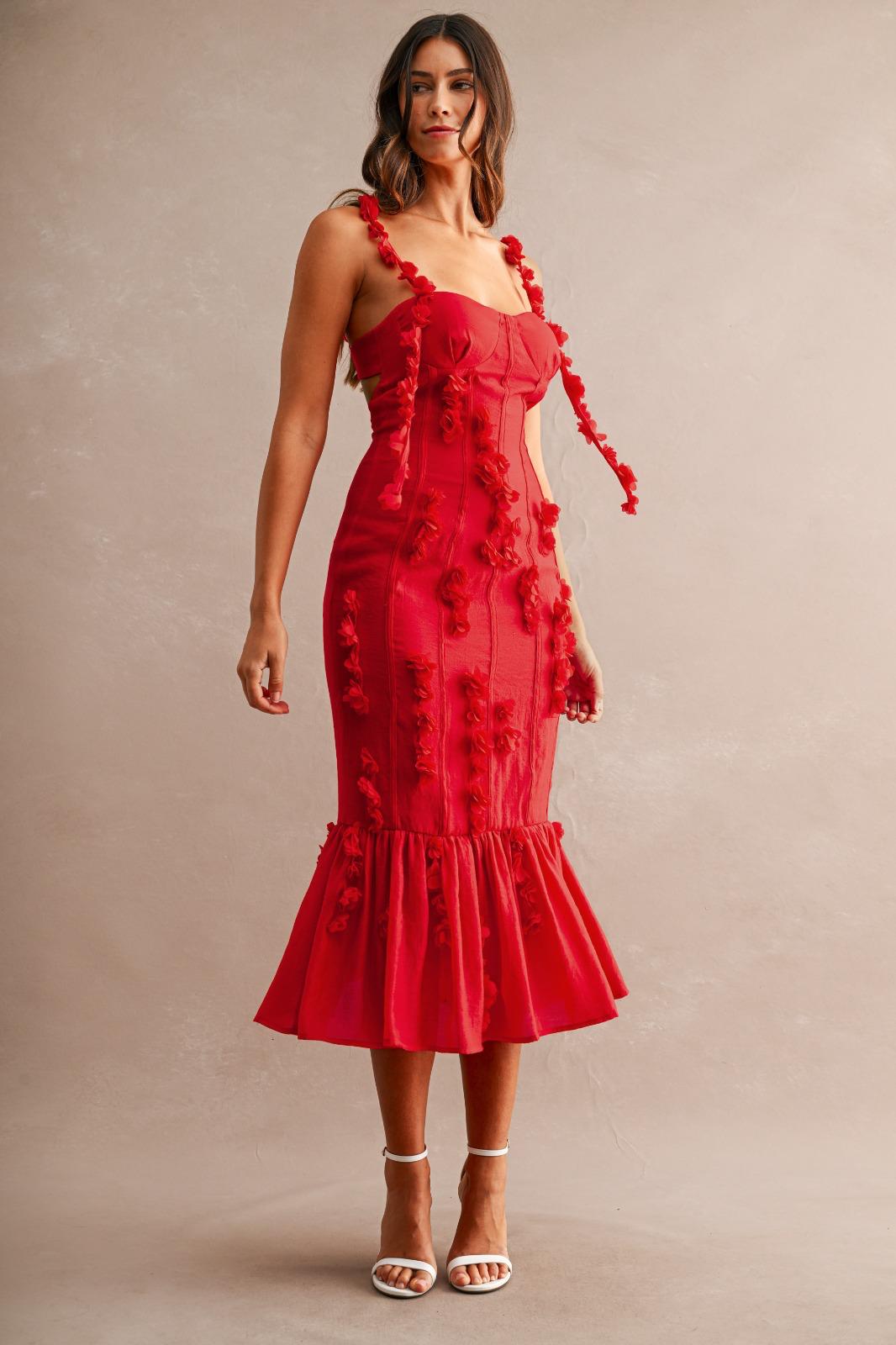 Floral Appliqué Mermaid Midi