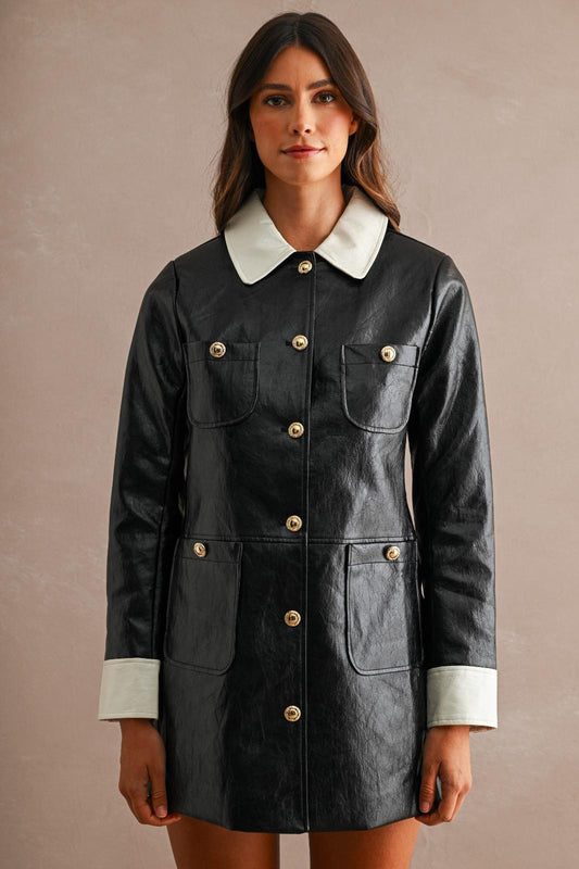 Contrast Collar Vinyl Mini Dress